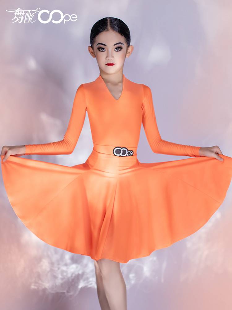 OOPE Dance with 2022 new long -sleeved children Latin dance high -level sense competition test stipulated in the pretending female