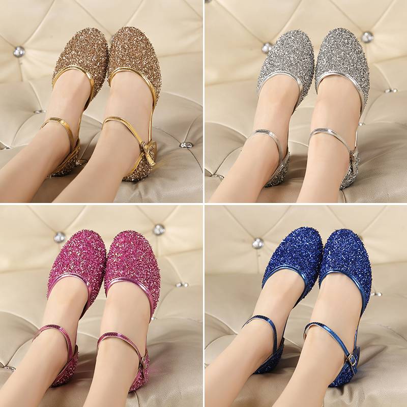 Girls Latin Dance Shoes Soft Waves Children's Professional Practice Shoes Children's Primary School Practice Shoes Princess Shoes Dance Shoes Golden Color