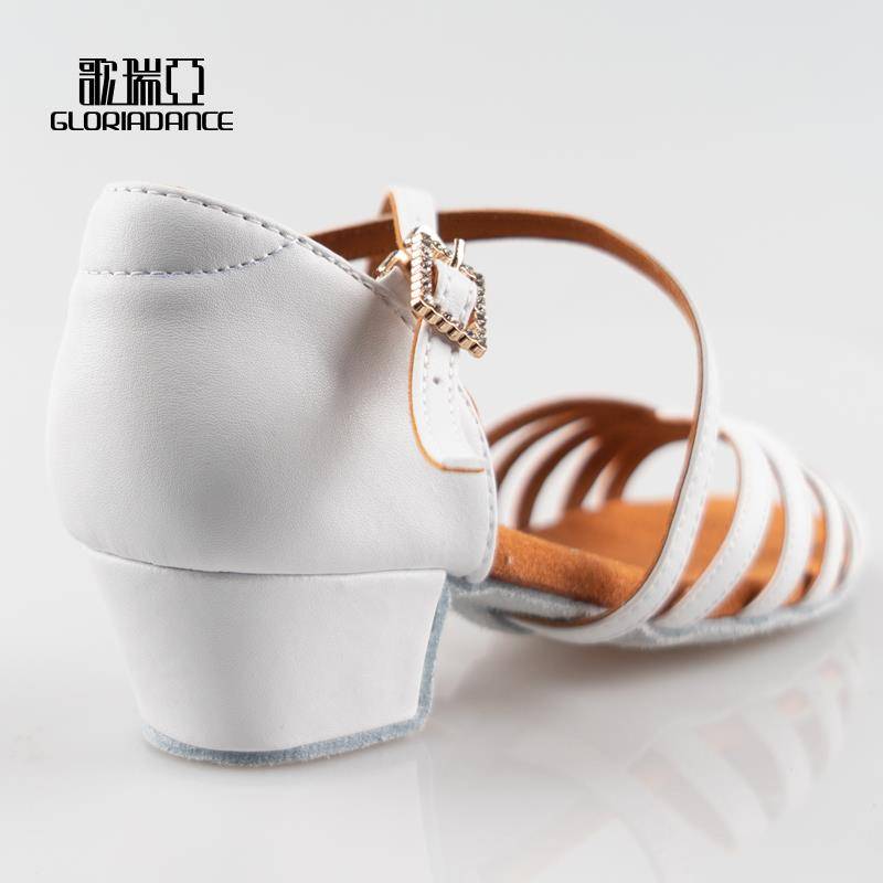 Goia Latin dance shoes female young children national standard super fiber leather five -band game training shoes B602