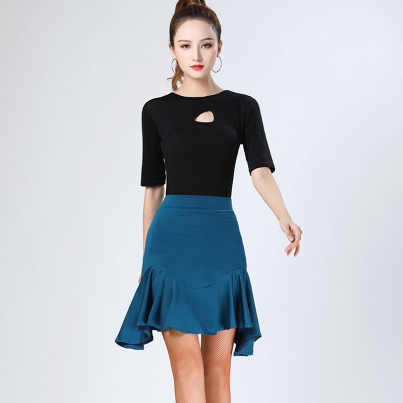 Latin dance skirt half -bodies dance clothing female new lotus leaf skirt adult practitioner skills pleated skirt Jitba dance skirt