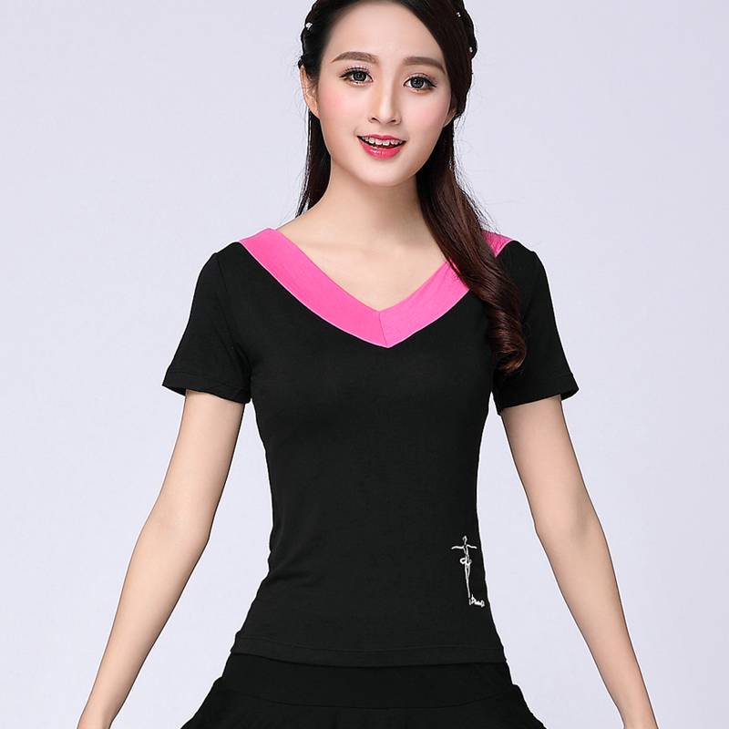 Plaza dance clothing new top short sleeve Modal V -neck dance clothing Latin dance exercises dancing clothes