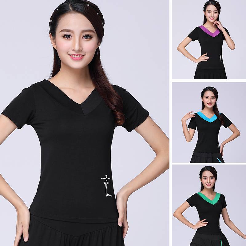 Plaza dance clothing new top short sleeve Modal V -neck dance clothing Latin dance exercises dancing clothes