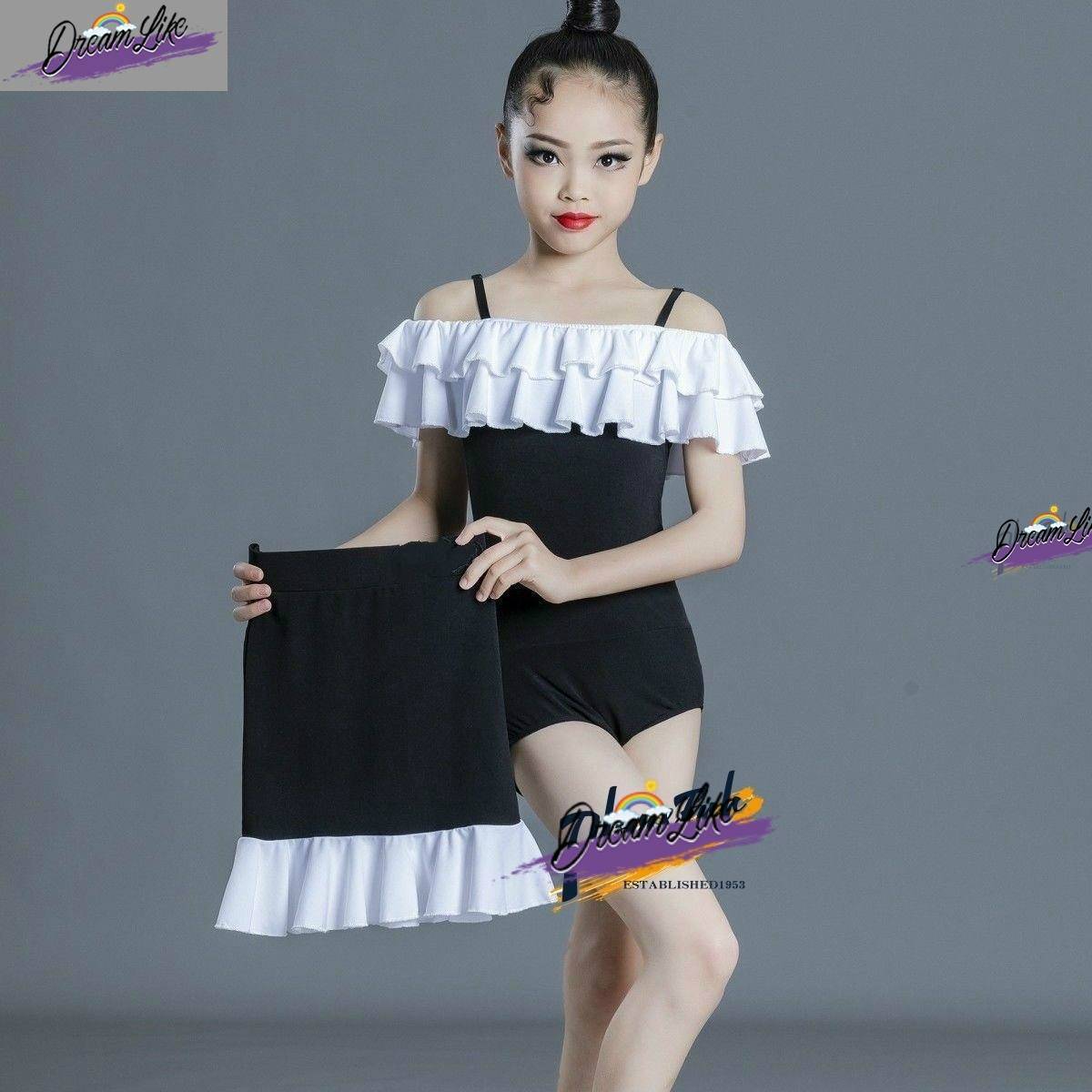 2024 new children's Latin dance exercise professional girl black and white stitching competition summer high -end suspender regulations