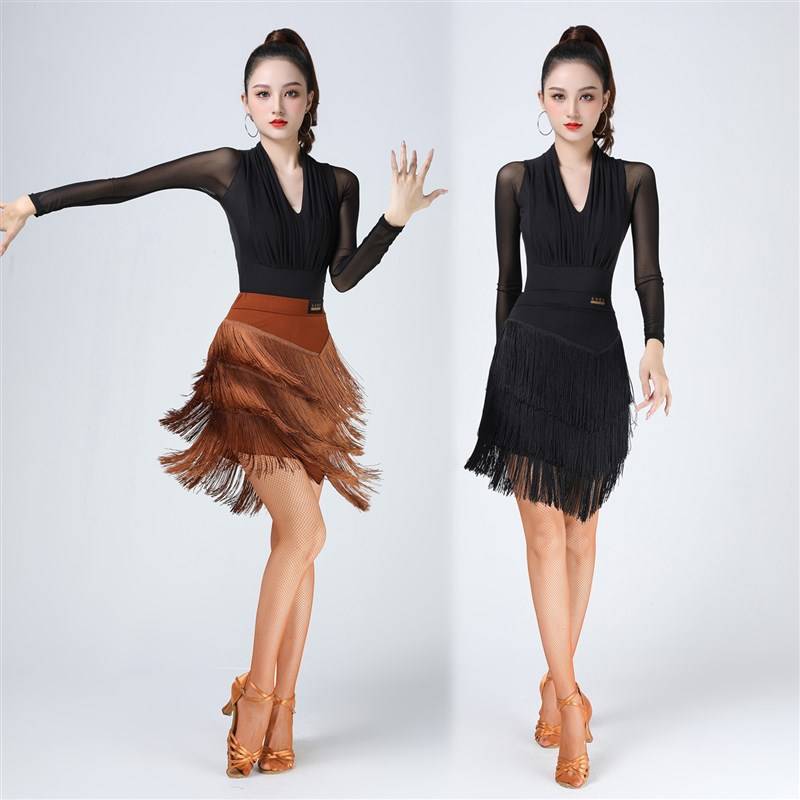 New Latin dance exercise clothing female adult mid -length skirt skirt under the dance competition performance service