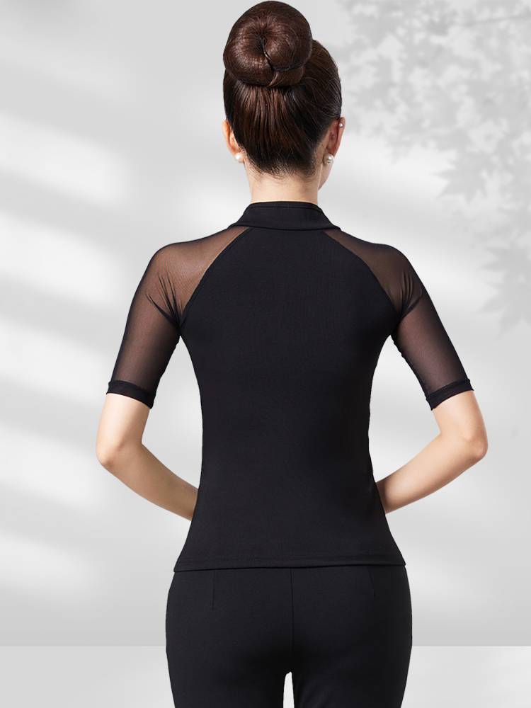 Latin dance summer stands long -sleeved dancing practice service senior female top -top national standard Modern Malph Dance Dance Series