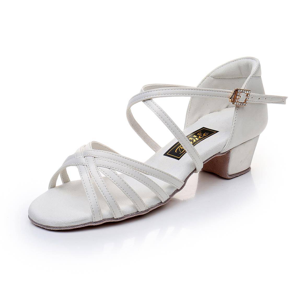 Professional Latin Dance Shoes White Girl Children Children Dance Shoes Dance Shoes Mid -Heel Competition Examination Dance Shoes soft soles