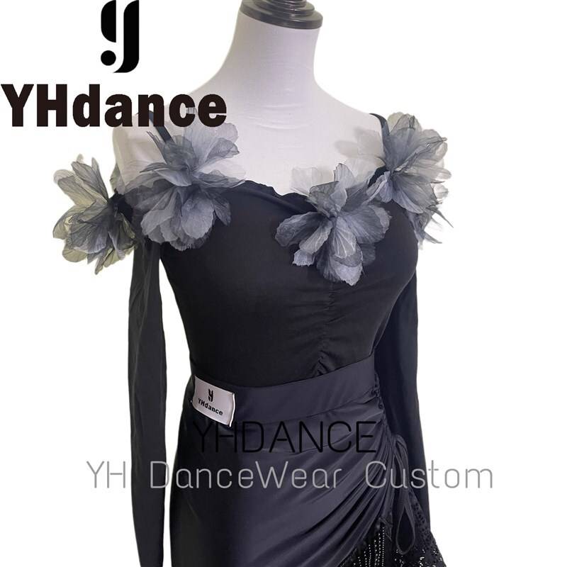 YHDANCE professional Latin dance dance clothing adult B girl off -shoulder long -sleeved long -sleeved new clothing practice clothes C71