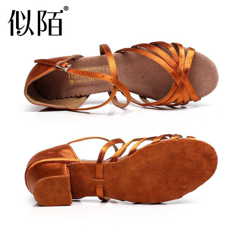 The new Latin dance shoes girl beginner dancing soft bottom adult heel heel dance shoes children exactly perform