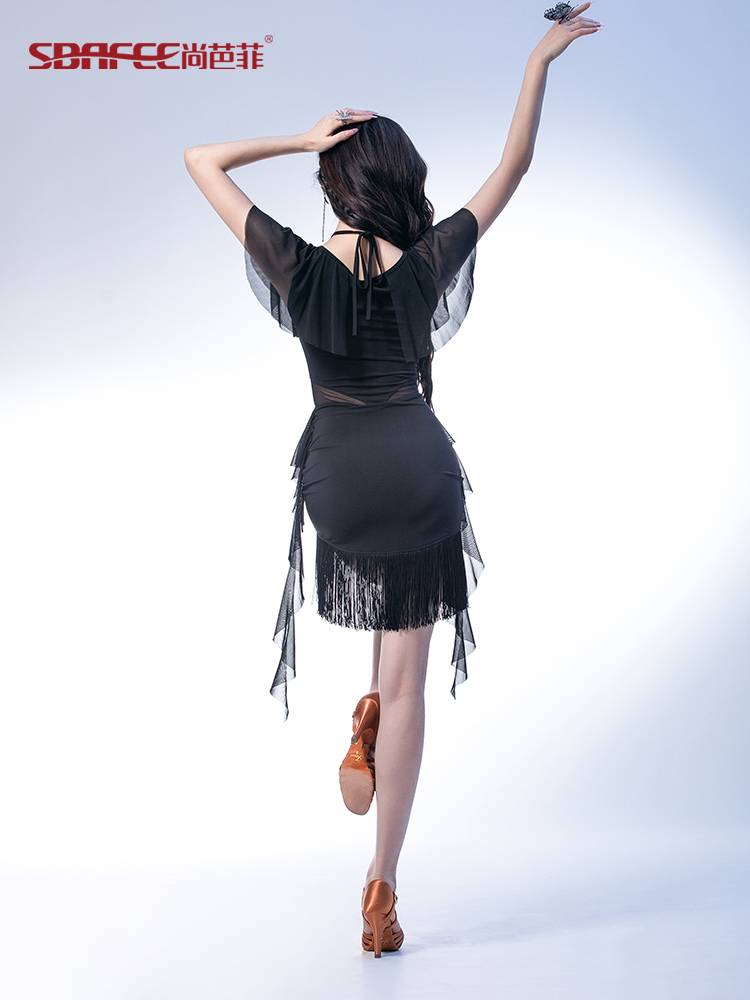 Shangbafei 2023 Latin Dance Dance Female Female Family Flash dress set Summer Latin dance service l9861