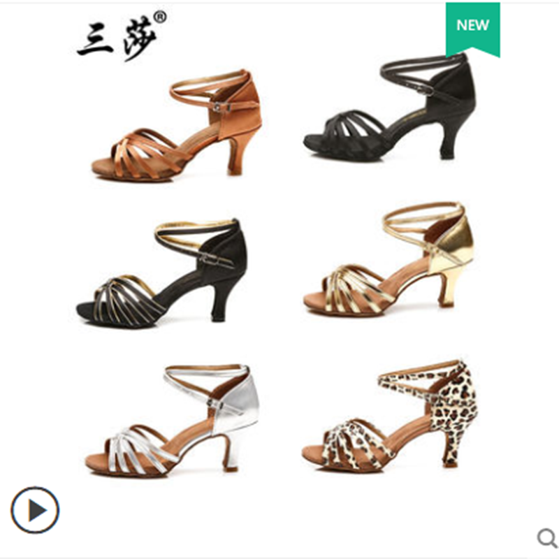 Genuine Sanzha professional Latin dance shoes adult ladies soft base high -heeled dance shoes adult and Latin dance shoes