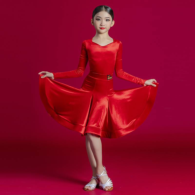 Autumn and winter ice velvet long -sleeved Latin dance contest service professional girl performance customization regulations dance skirt Latin standard competition