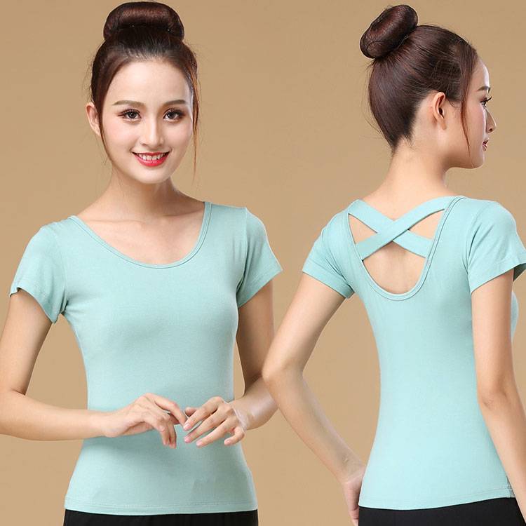 Liu Mei Plaza Dance Clothing Short -sleeved Adult Cross -Self -Sliming Practice Dress Latin Dance Dance Dance Dance Black