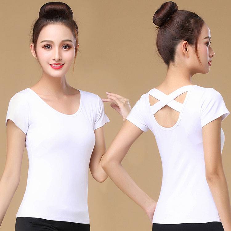 Liu Mei Plaza Dance Clothing Short -sleeved Adult Cross -Self -Sliming Practice Dress Latin Dance Dance Dance Dance Black