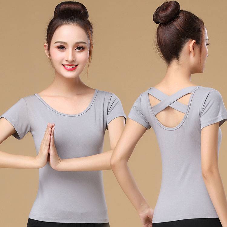 Liu Mei Plaza Dance Clothing Short -sleeved Adult Cross -Self -Sliming Practice Dress Latin Dance Dance Dance Dance Black