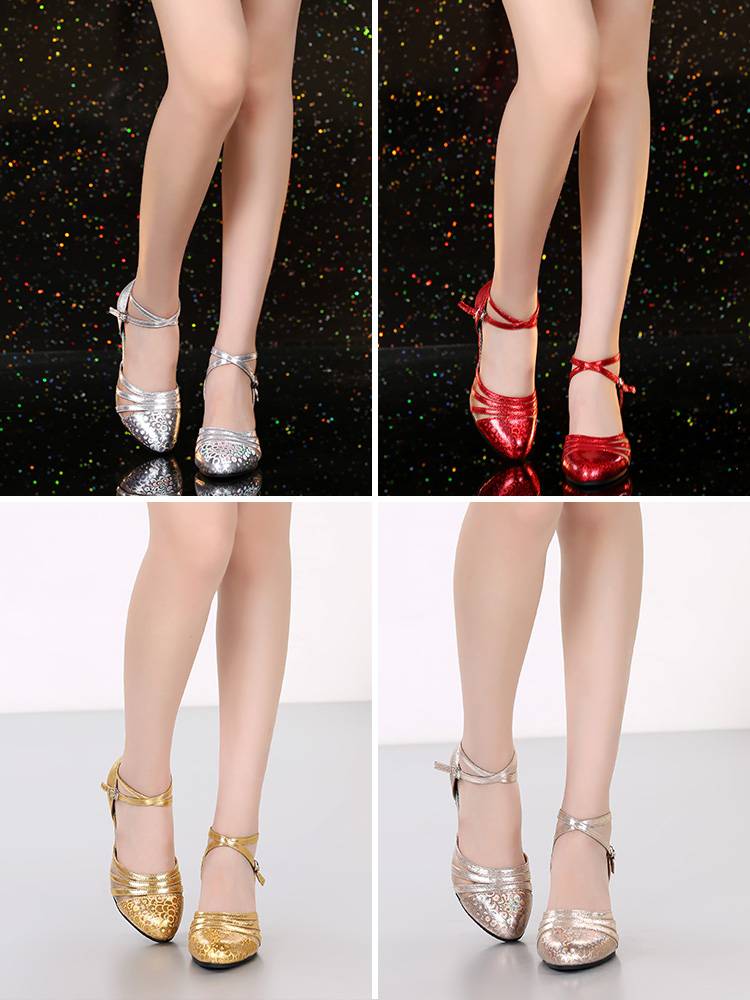 Latin dance shoes adult women's shoes mid -high heel dance shoes professional soft base dance dance dancing sandals dancing sandals summer