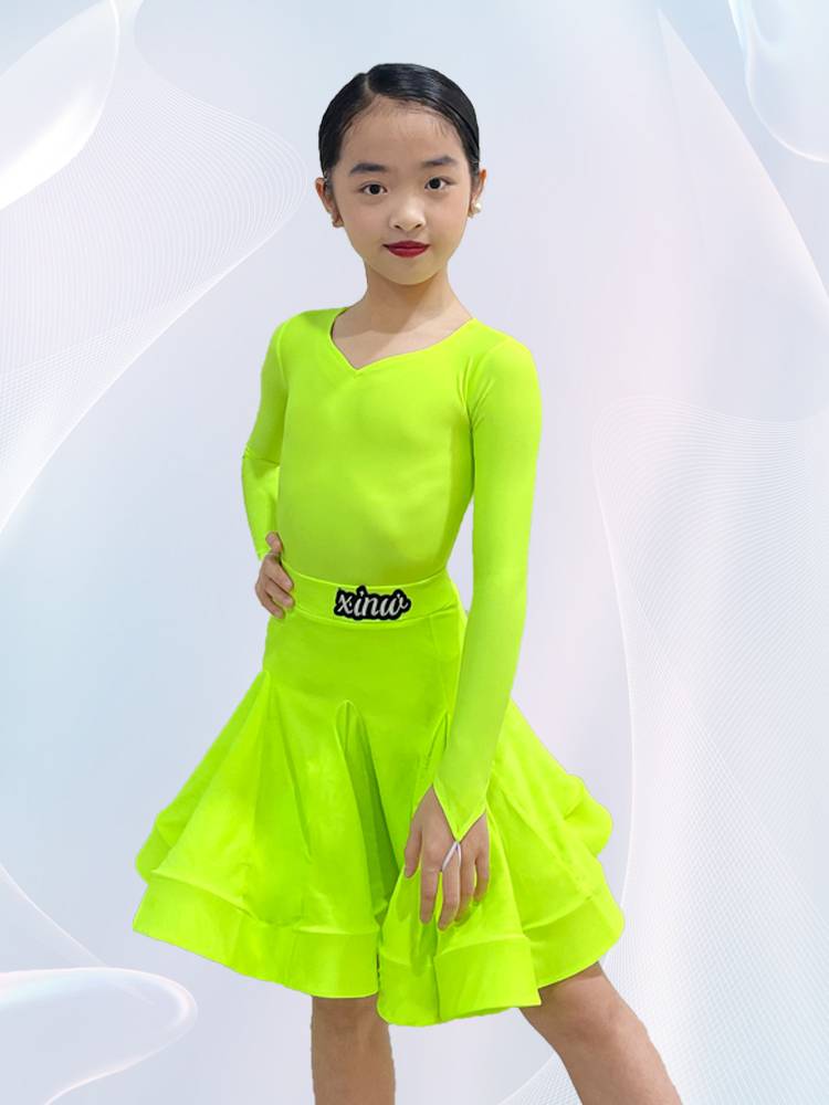 Latin dance children's practice service performance service competition stipulates that dance clothes spring new big skirt girl long sleeves