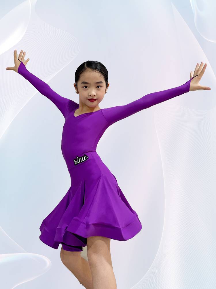 Latin dance children's practice service performance service competition stipulates that dance clothes spring new big skirt girl long sleeves