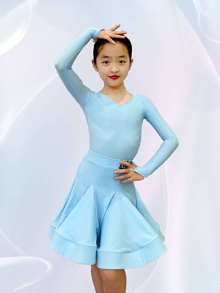 Latin dance children's practice service performance service competition stipulates that dance clothes spring new big skirt girl long sleeves