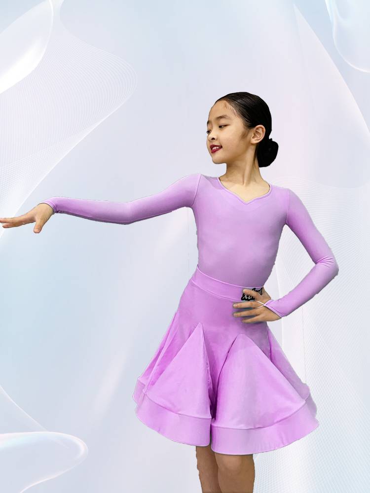 Latin dance children's practice service performance service competition stipulates that dance clothes spring new big skirt girl long sleeves