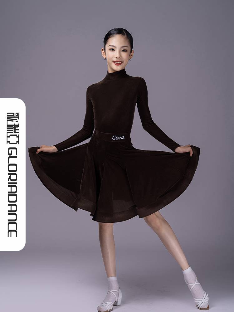 Goliya Latin Dance Female Children's Children's Turtleblap Sleeve Sleeve Fish Bone Super thin velvet test competition regulations