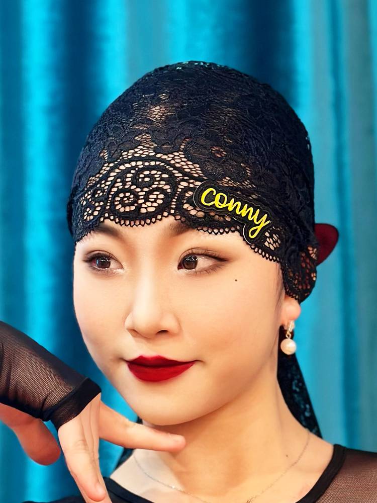 Latin dance accessories wide -edge long hair band adult children's strap bag head scarf competition training black lace headdress