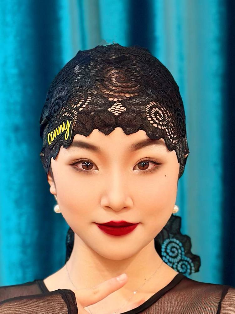 Latin dance accessories wide -edge long hair band adult children's strap bag head scarf competition training black lace headdress