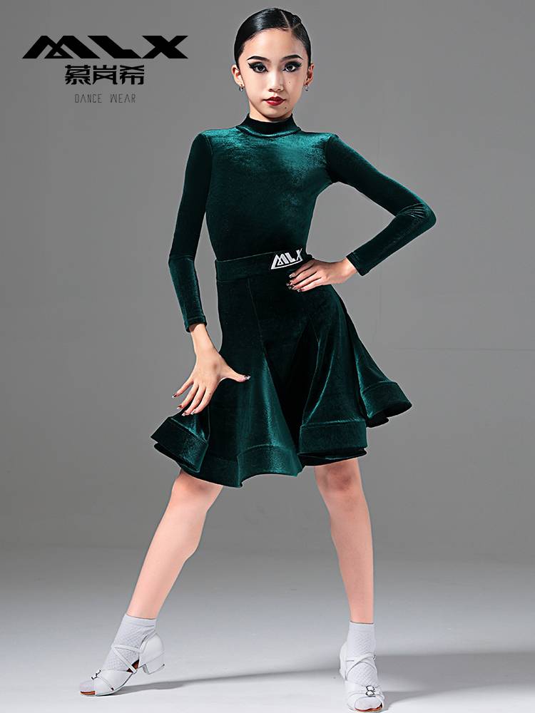 Mu Lanxi's autumn new children's dance performance service Latin dance competition service children's long -sleeved test stipulated clothing