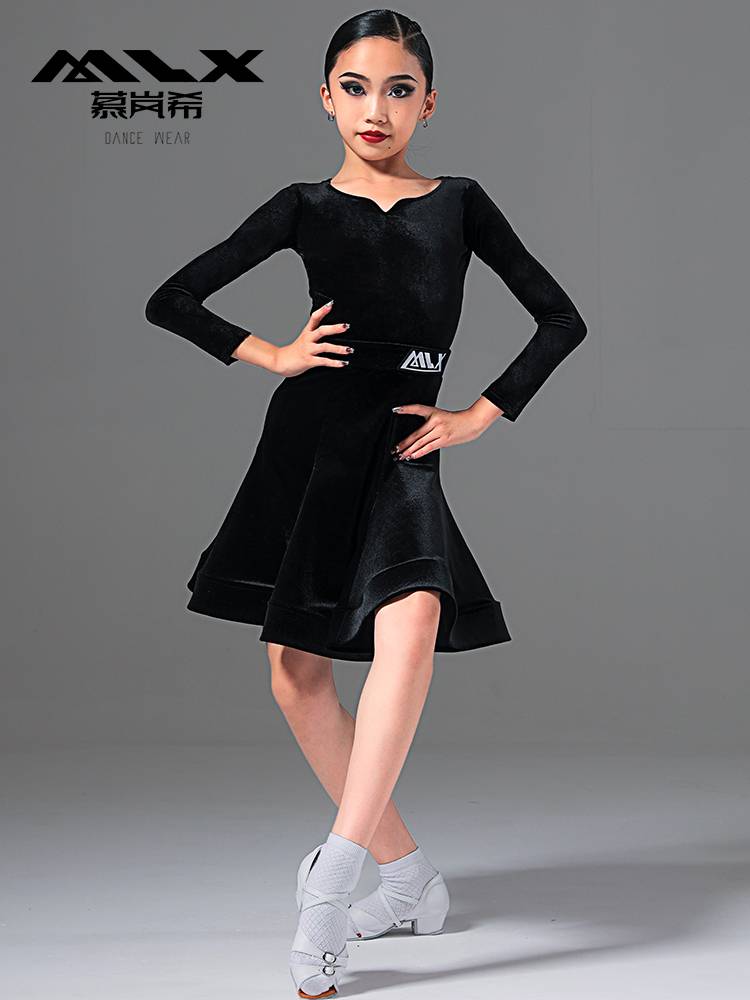 Mu Lanxi's autumn new children's dance performance service Latin dance competition service children's long -sleeved test stipulated clothing