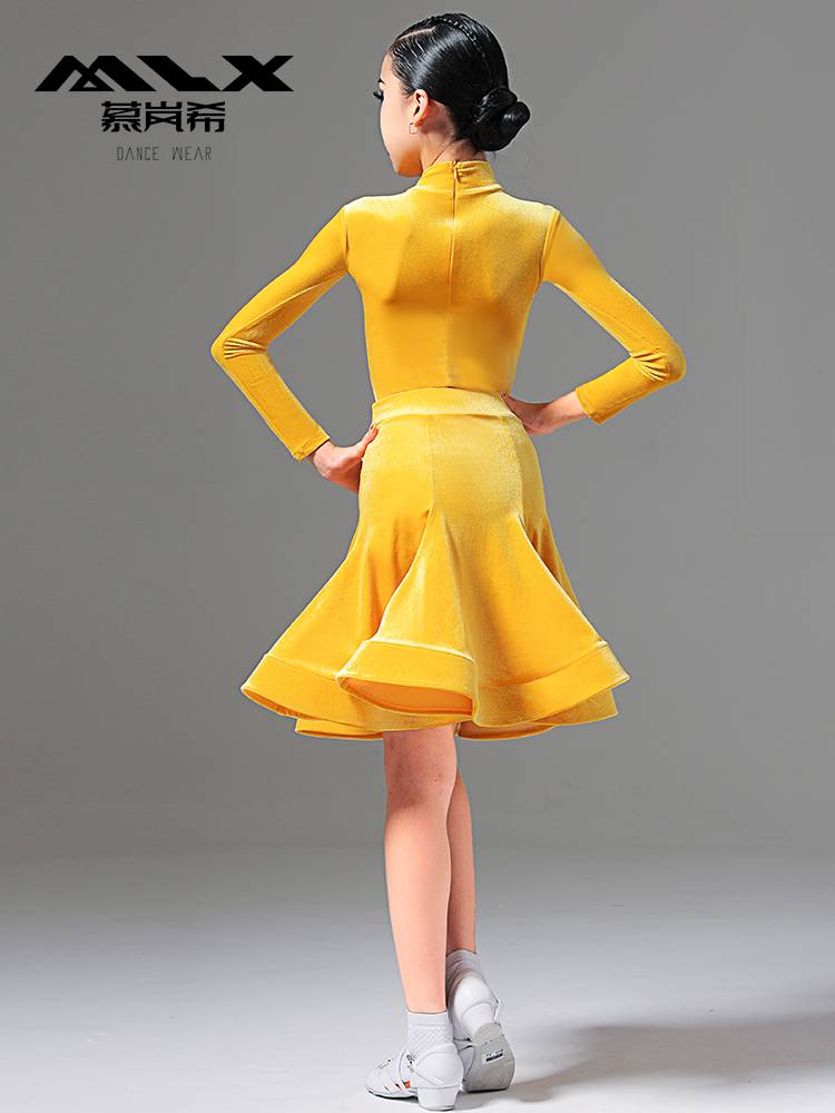 Mu Lanxi's autumn new children's dance performance service Latin dance competition service children's long -sleeved test stipulated clothing