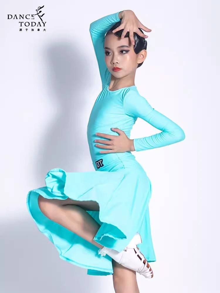 DT Latin Dance Girl 2024 New Summer Children's Professional Competition Standardized Server Long -sleeved Performance Service