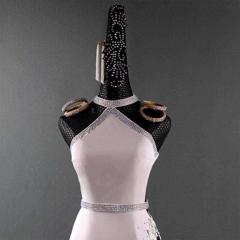 2024 new new watch Latin dance performance competition feather dress high -end white dew drill Chinese back suspender flower