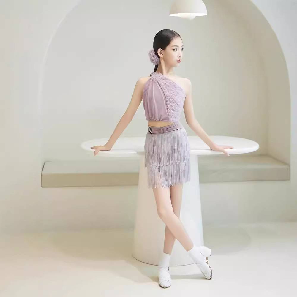 Star Dance Dance Latin Dance Exercise Performance Comfortable Set White High -grade Skin -friendly Girl Adult High Bullet Fabric