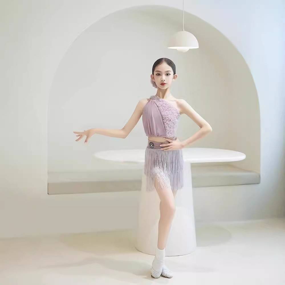 Star Dance Dance Latin Dance Exercise Performance Comfortable Set White High -grade Skin -friendly Girl Adult High Bullet Fabric