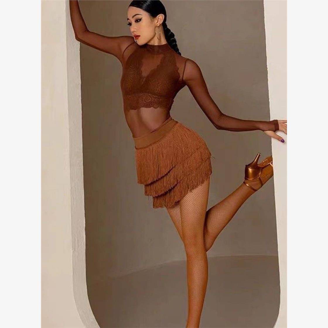 Latin Dance Clothing 2023 New Dance Female Adult Practice Services Flow Skirt