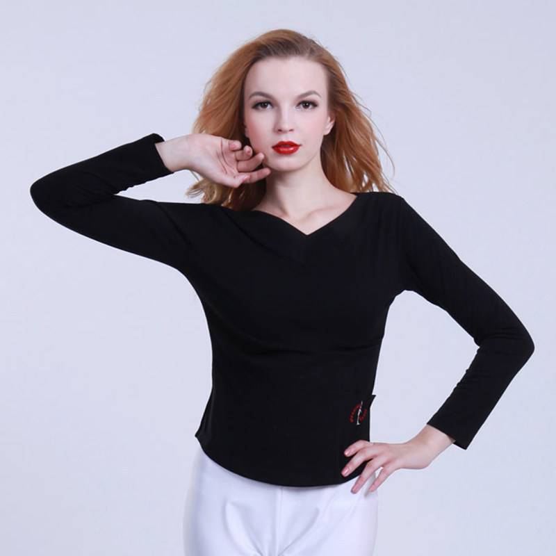 Dancing space cotton V -neck long sleeve top dance service female square dance clothing adult Latin yoga clothing