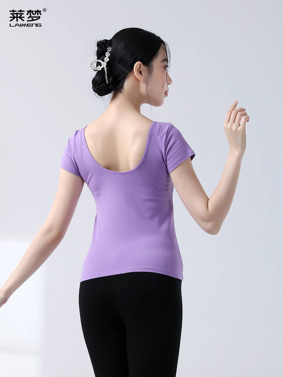 Dance top Slim practice V -neck female adult children practice dance clothing cotton short -sleeved Latin body clothing yoga
