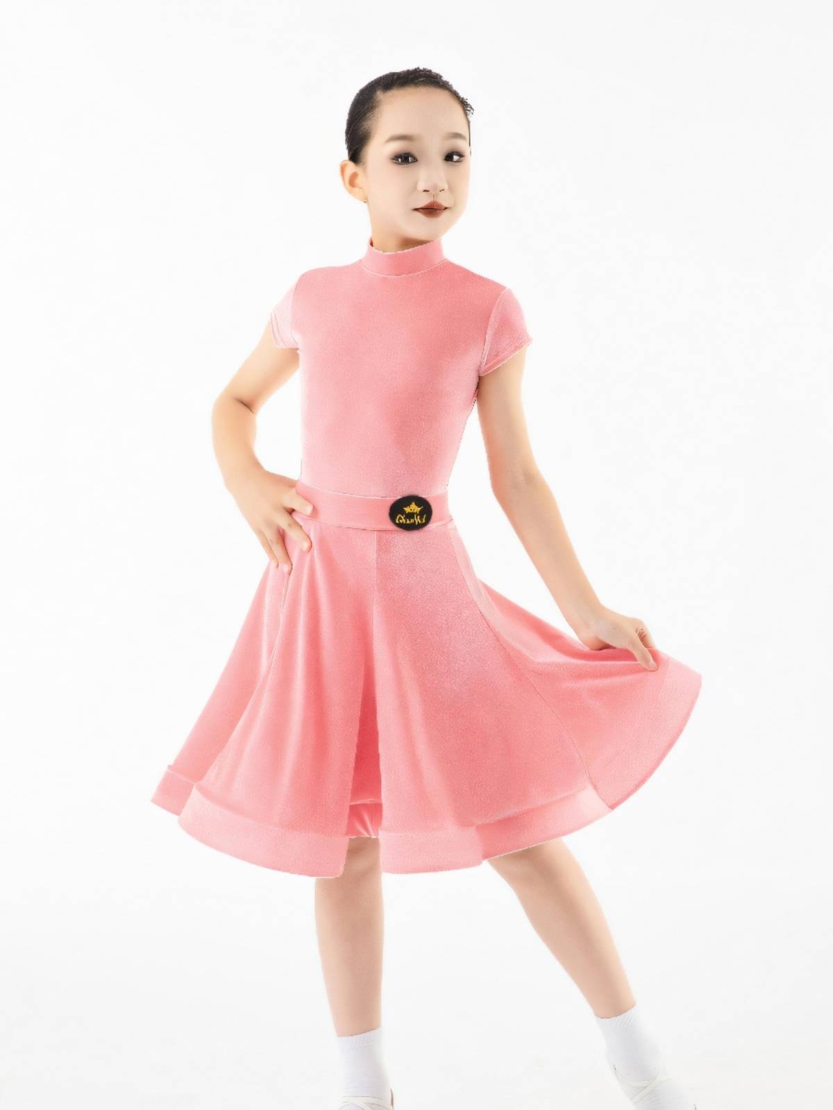 New Latin Dance Girls' Professional Regulations for Competition Sergeant Children's velvet split short -sleeved dance practice clothing