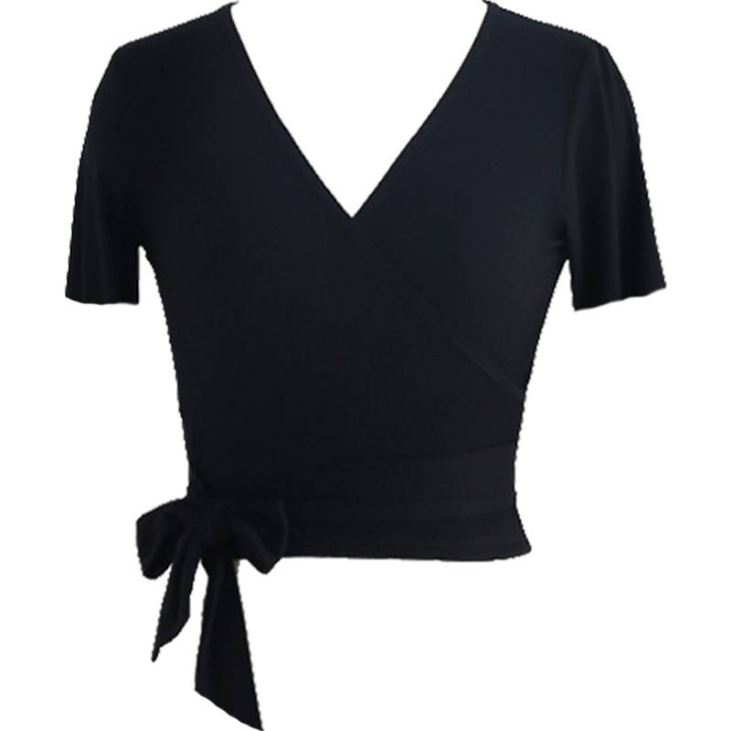 Latin dance exercise uniform Modern dance performance service art test short -sleeved dance clothing shows thin yoga clothing top back tie