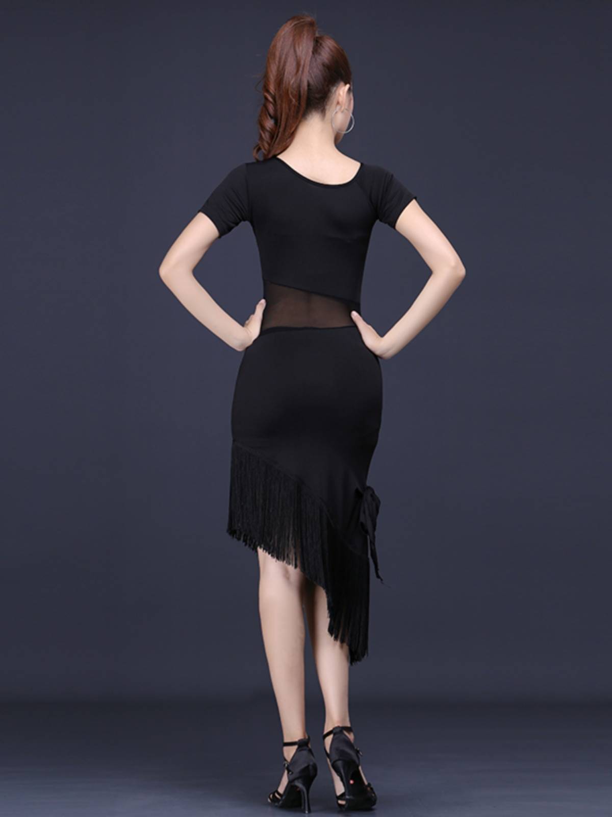 New adult Latin dance clothing dress, flowing Su Short -sleeved autumn and winter net yarn performance, dance clothing clothing
