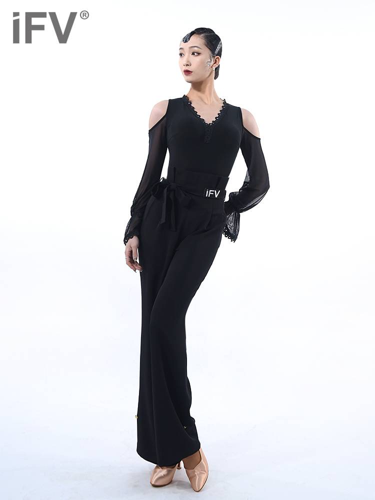 Modern London Dance Pants IFV Female Practice Flower Bud high waist 2024 Spring Festival Change thin treasure national standard dance trousers