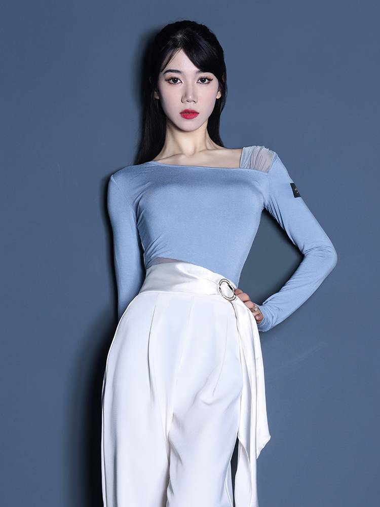 ACEDANCE Latin dancers modern dance dance top gauze stitching cotton long -sleeved exercise service square dance service SY293