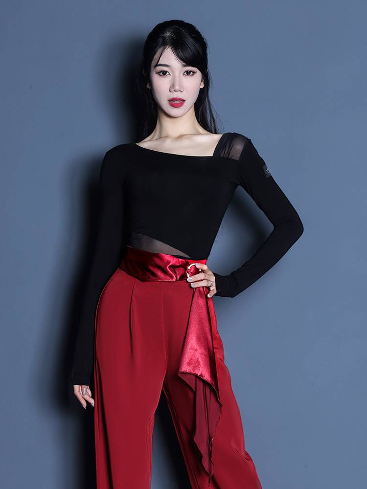 ACEDANCE Latin dancers modern dance dance top gauze stitching cotton long -sleeved exercise service square dance service SY293