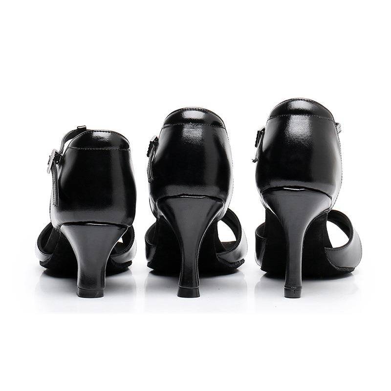 2024 new adult leather noodle high -heeled Latin dance shoe middle heel dance practitioner shoe country dance black dance shoes