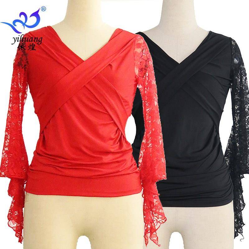 Latin dance top dance nation -label dance clothing horn sleeve lace top dance exercise performance service
