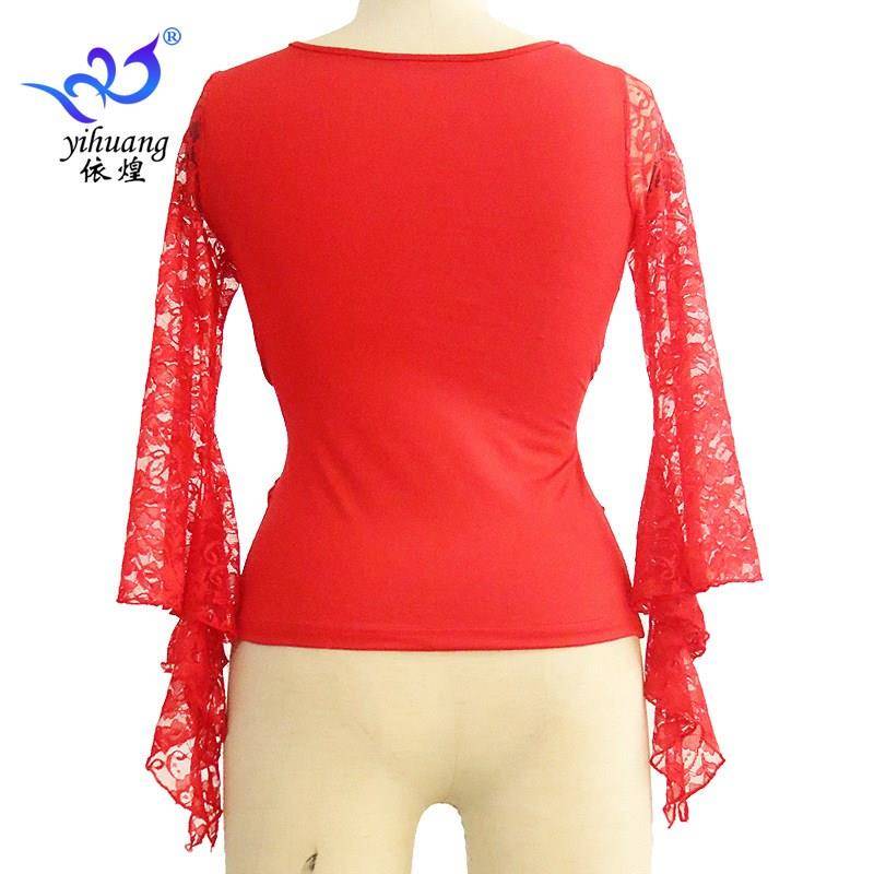 Latin dance top dance nation -label dance clothing horn sleeve lace top dance exercise performance service