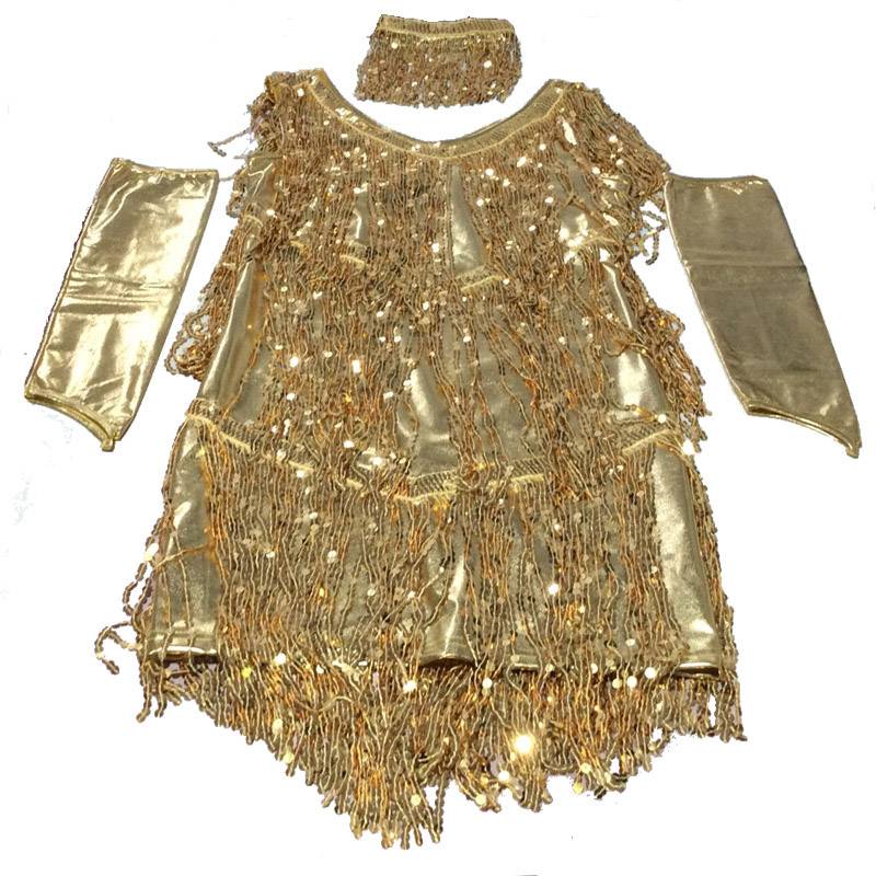 Latin Dance Su Dress Golden Sequenant C Confiner Cautious Performance Dance Performance Service Adults ``