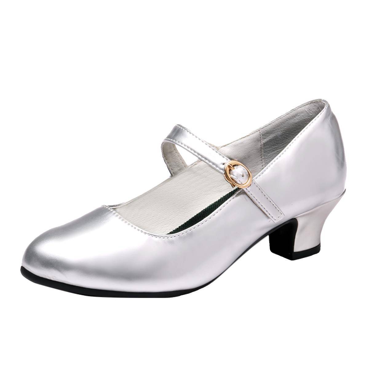 Adult Latin Shoes Bright Skin Mid -Heel Soft Bottom Dance Shoes Four Seasons Shoes Walking Model Competition Performance Women's Shoes