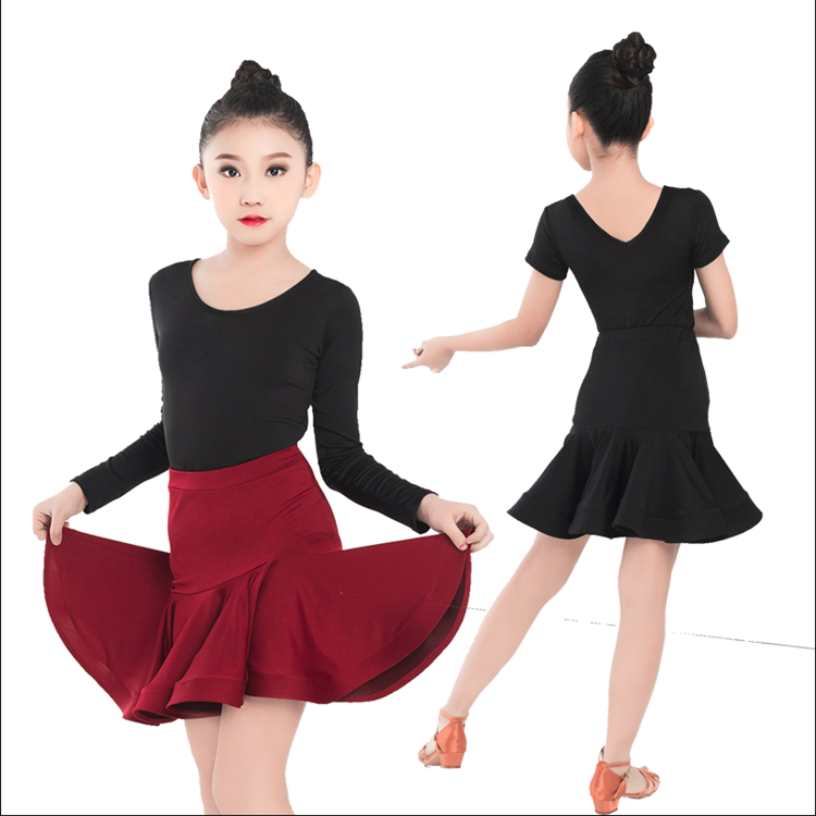The new Latin dance skirt girls and children's practice clothes performance clothes children's dance skirt set spring and summer jacket