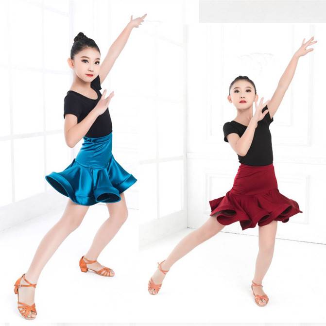 The new Latin dance skirt girls and children's practice clothes performance clothes children's dance skirt set spring and summer jacket
