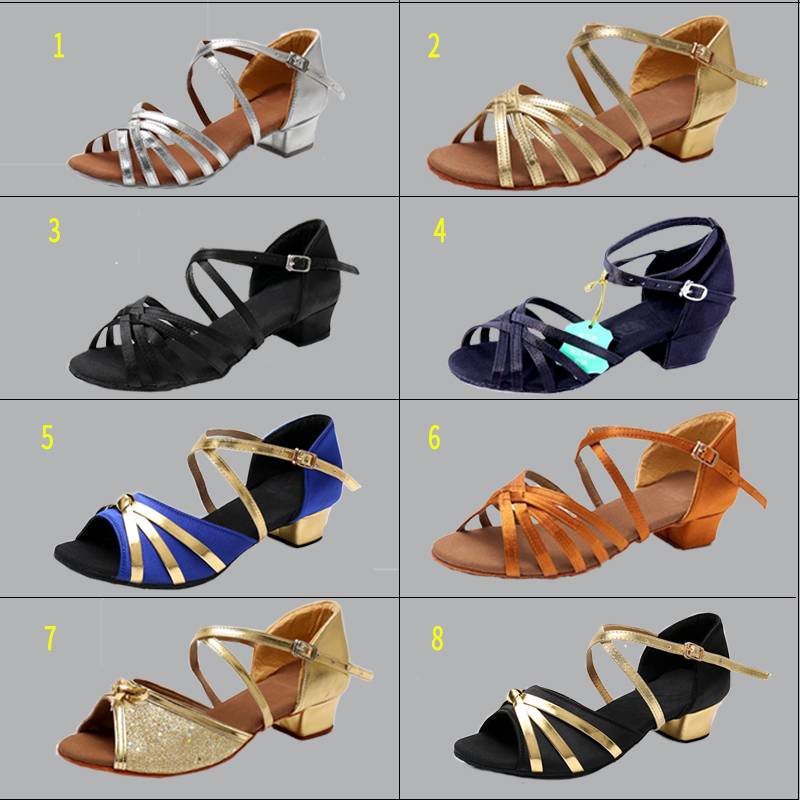 Children and girl Latin dance shoes professional international dance test level medium heel ones of soft sole shoes dance shoes Latin practitioners summer